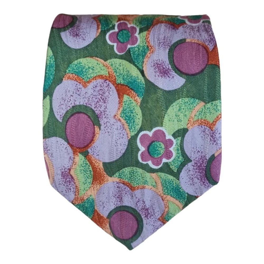 KENZO PARIS Green Floral Silk Tie ITALY 60"/ 3.8" EC
